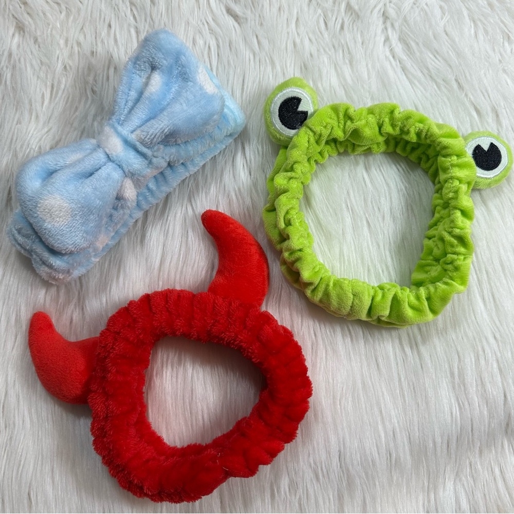 3 Fun Spa Headbands • Frog, Devil Horns, Ribbon